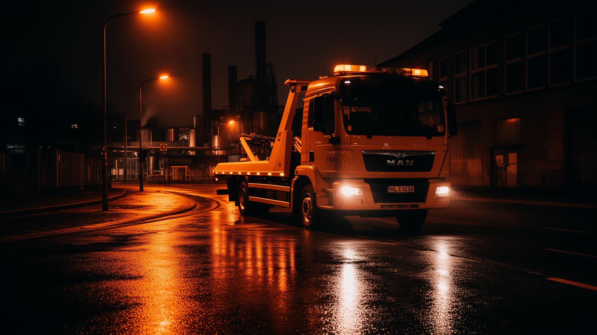 RuhrMove Abschleppwagen in Dortmund bei Nacht